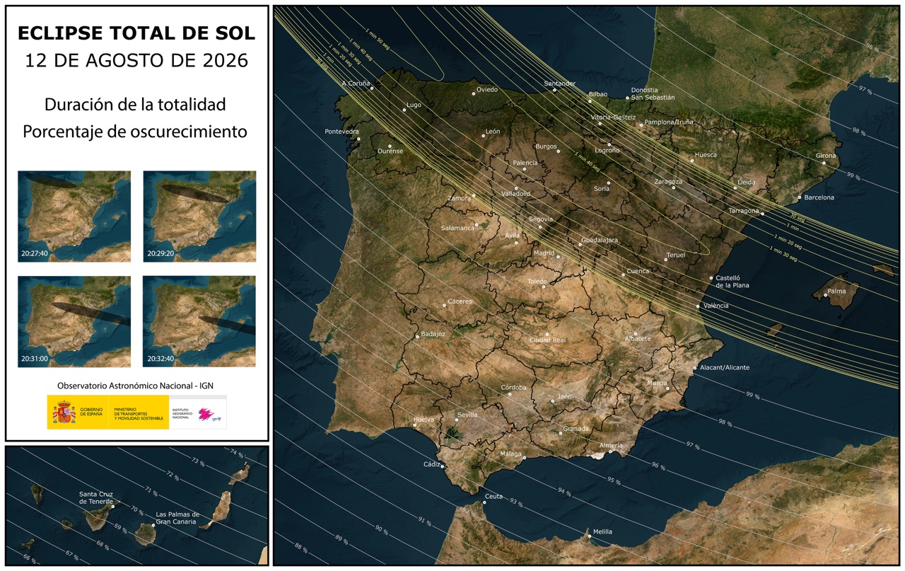 Mapa del Eclipse del 12 de Agosto de 2026 en España