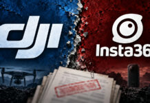 DJI vs Insta360: la batalla por cámaras, drones y patentes Ilustración editorial de la rivalidad DJI vs Insta360 con documentos de patentes y un dron