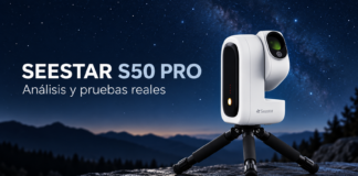 Seestar S50 Pro: análisis completo, pruebas y mi opinión Ilustración del telescopio Seestar S50 Pro sobre un paisaje nocturno para la review de Carlos Castro Fotógrafo